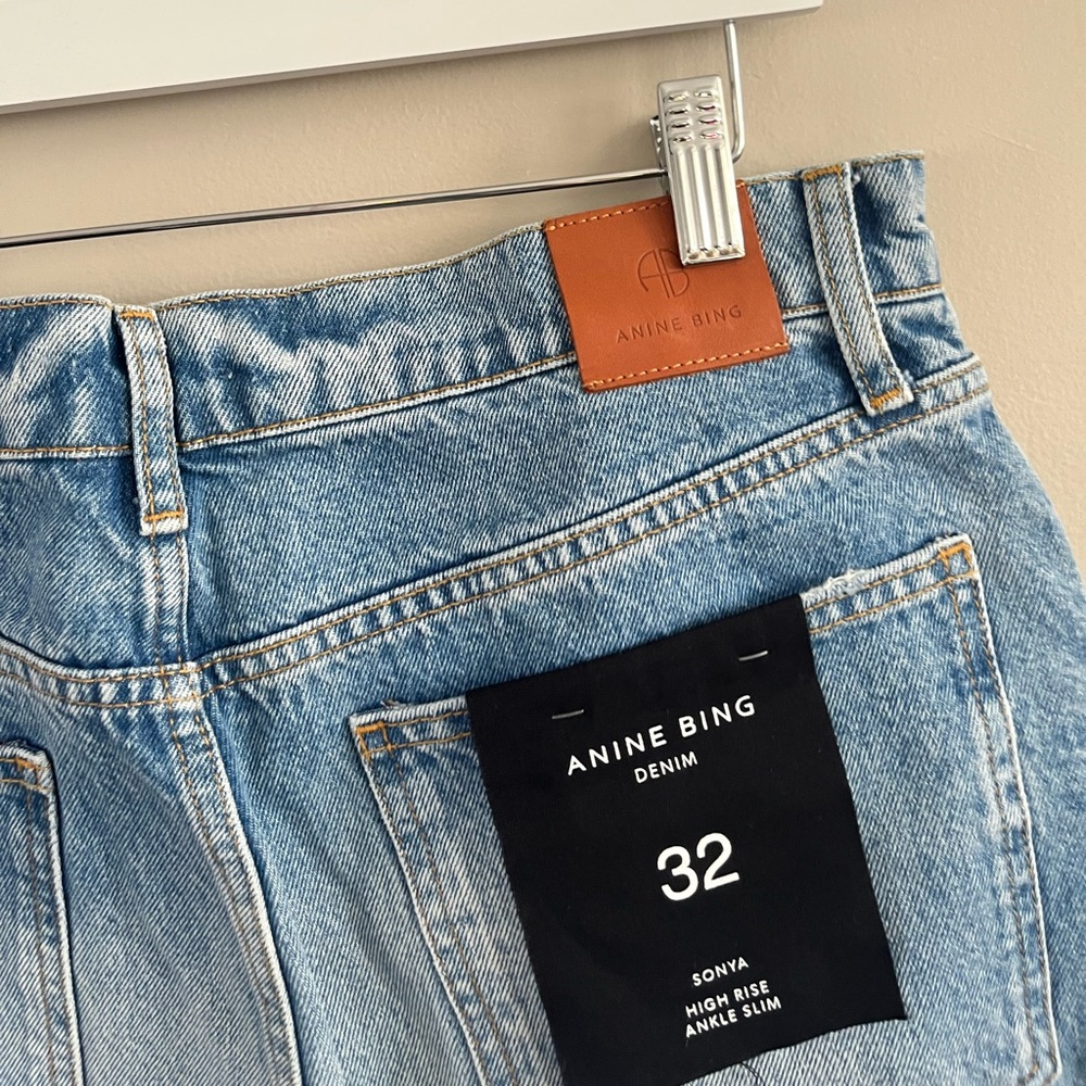 NWT Anine Bing Jeans  Sonya high rise ankle‎ slim- blue reservoir Size 32 - Picture 10 of 10